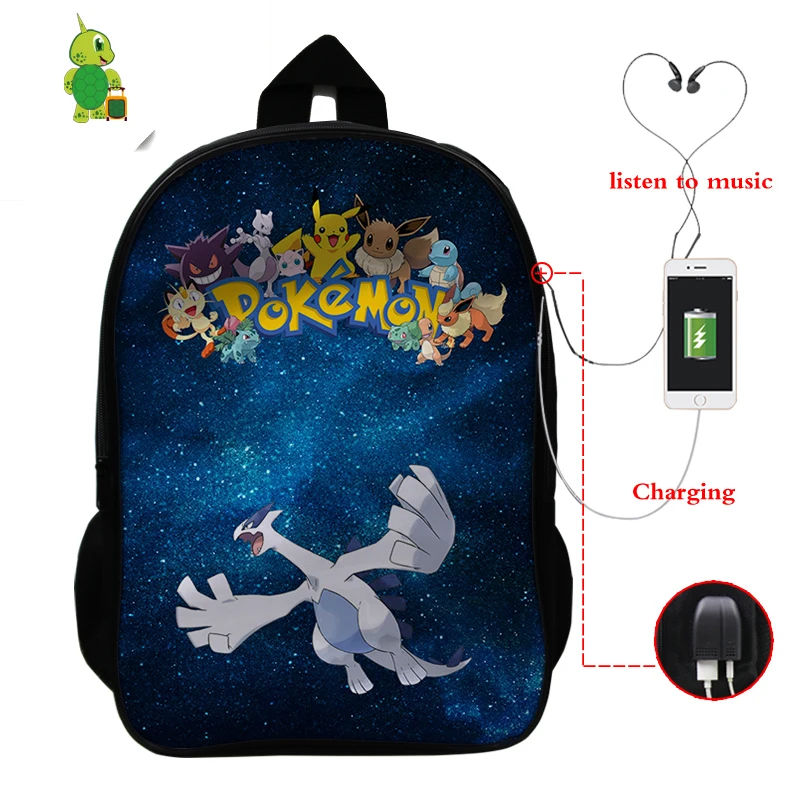 7 Рюкзак для ноутбука Pokemon Pikachu Gengar Eevee с зарядкой через USB, школьные сумки для мальчиков и девочек-подростков, рюкзак с рисунком, дорожные сумки на плечо - Цвет: 7