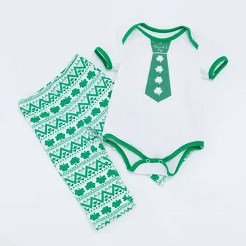 

St. Patrick Toddler Baby Leaf Print Gentleman Romper+Wave Pants Set Outfit Kids Sweet Sets Fashion New girl tutu costume