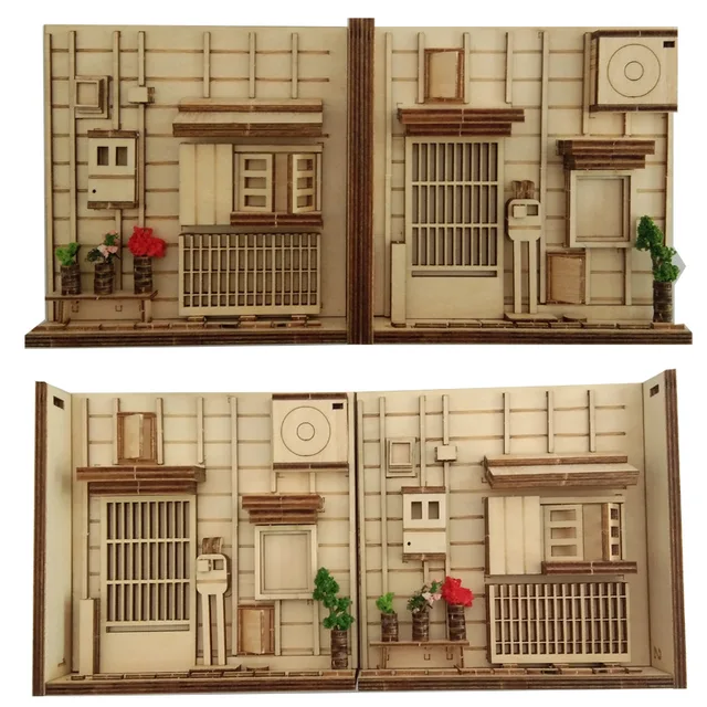 DIY Wooden Dragon Alley Book Nook Shelf Insert Kits Bookends With Furniture Flower Building Model Bookshelf Home Decoration Toys 6