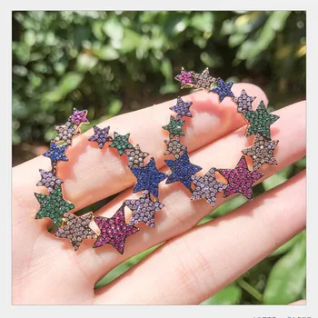 

1016 Luxury 18Gold Plated Multicolor Zirconia Stars Full Mirco paved Jewelry Elliptical Earrings Addiction E8008