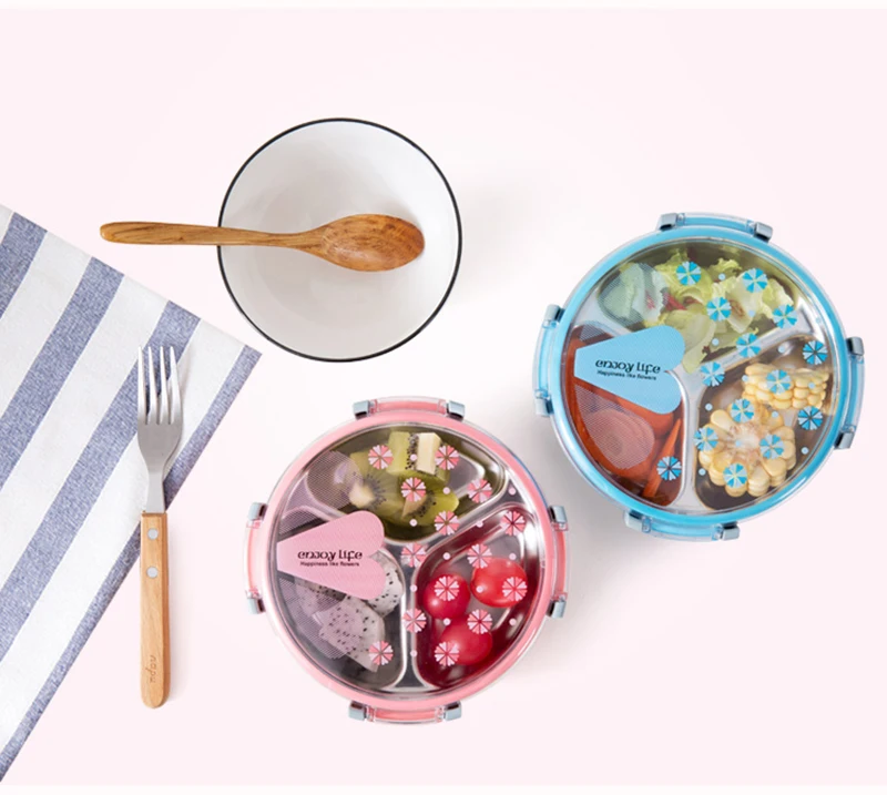 TUUTH Healthy Plastic & Stainless Steel Food Container Portable Lunch Box Camping Picnic Food Fruit 3 Grids Container Storage Box1