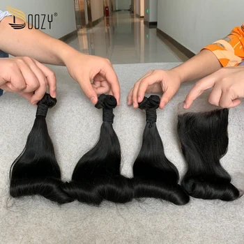 

Doozy Hair Super Double Drawn Egg Curly 3/4 Bundles with Closure Human Virgin Hair