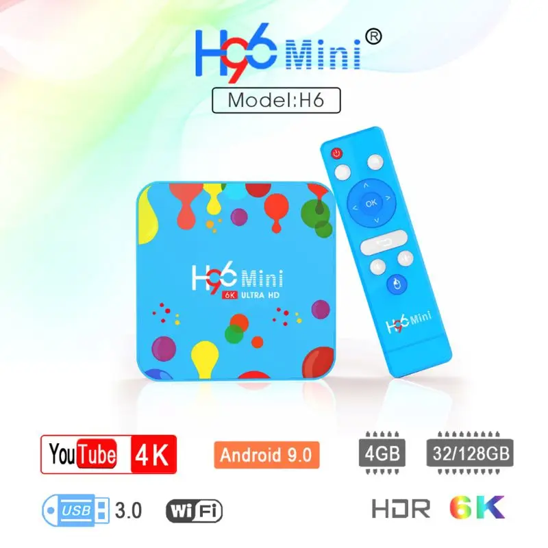 1Set 4GB 32/128GB H96 Mini for Android 9.0 Smart TV Box H6 Quad Core 6K Wifi HD Player Set Top Box