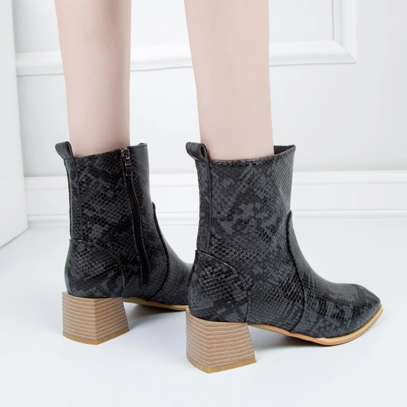 Outdoor Square Heels Martin Boots Women Round Toe Comfortable Ankle Boots for Women Boots Autumn Warm Female Boots Zipper PU NEW