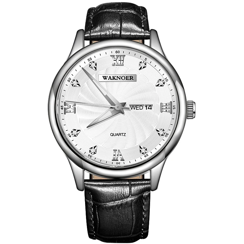 black white WAKNOER кварцевые часы мужские модные водонепроницаемые бриллиантовые золотые спиральные светящиеся часы с автоматическим отображением даты и недели лучший бренд класса люкс Reloj - Цвет: black white