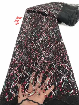 

High Quality sequins African Lace Material French Lace Fabric Nigerian Tulle Mesh Lace Fabrics FDF83
