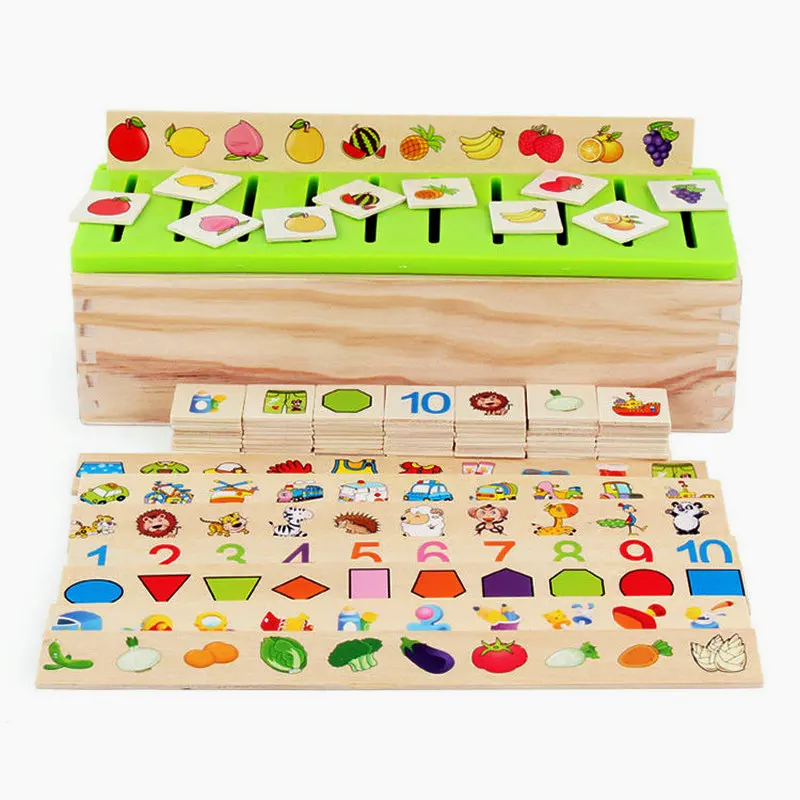 

Free shipping Montessori Puzzle Learning Toys Knowledge Classification Box Wooden Toy Educational Number Animal children game