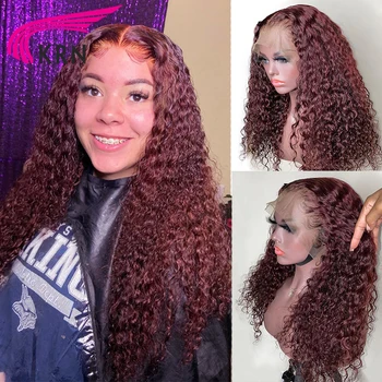 

99J Color Curly Lace Front Human Wigs Pre plucked with Baby Hair Brazilian 13X6 Lace Front Wig Burgundy 360 Lace Frontal Wigs