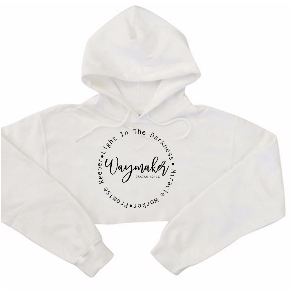 Way Maker Miracle Worker Promise Keeper Crop Hoodie Women Causal Fashion Christian Sweatshirt Long Sleeve Jumpers Dropshipping | Женская