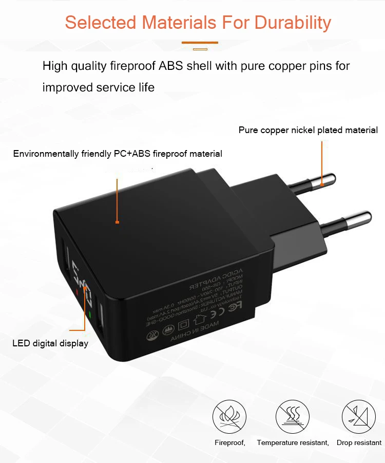 5 В/2.4A двойной USB Великобритания зарядное устройство светодиодный цифровой дисплей CE RoHS путешествия настенное зарядное устройство адаптер для iPhone iPad samsung Xiaomi телефон планшет