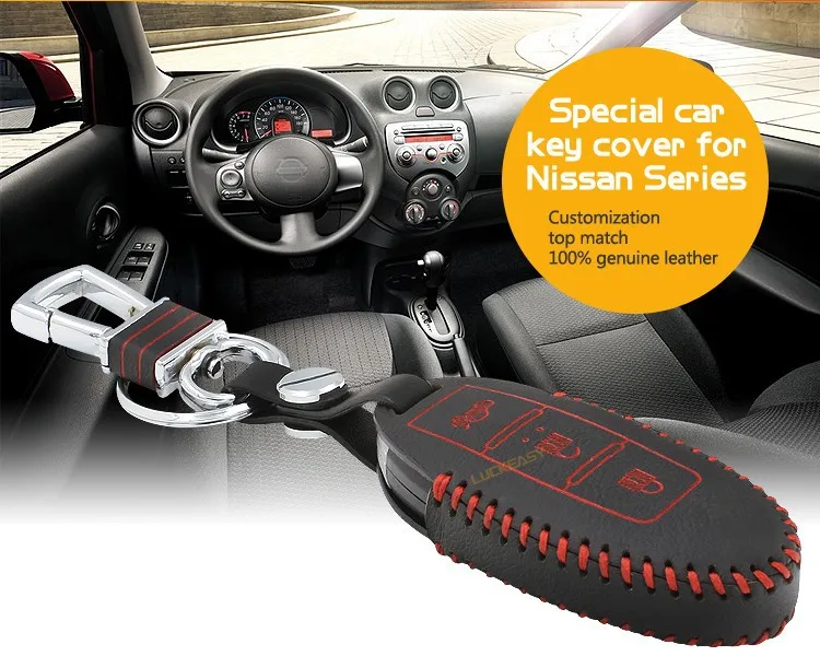 Luckeasy для nissan 3 qashqai кнопки натуральная кожа Ключи сумка/чехол кошелек держатель дистанционного ключа крышка key2a