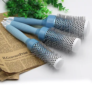 

Ceramic Roll Comb Nylon round Brush Hairdressing Comb Black and White with Pattern Aluminum Tube Comb Modeling T-shirt Hair Air