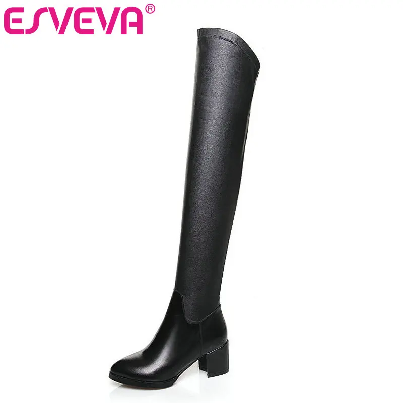 ESVEVA 2020 Women Over The Knee Boots Square High Heel Elastic Slip On Fashion Motorcycle Size 34-43 | Обувь