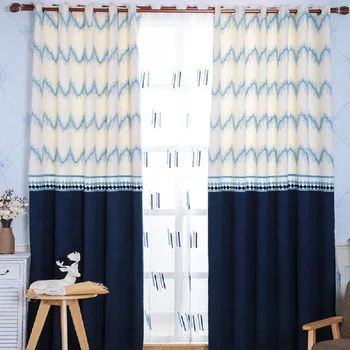 

New Stitching Curtains for Living Dining RoomBedroom Simple Embroidery Curtain TwoColors Optional Finished Product Customization