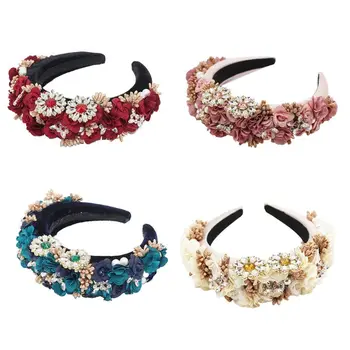

Luxurious Baroque Full Jewelry Headband for Women Sweet Colored Flower Rhinestone Beaded Hair Hoop Womens Hair Accessories 2020