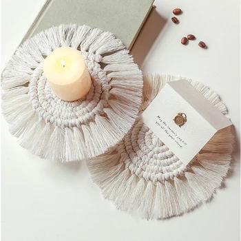 

Northern Europe Macrame Cup Pad Bohemia Tablecloth Table Mat Pure Handmade Cotton Braid Non-slip Insulation Mats For Kitchen