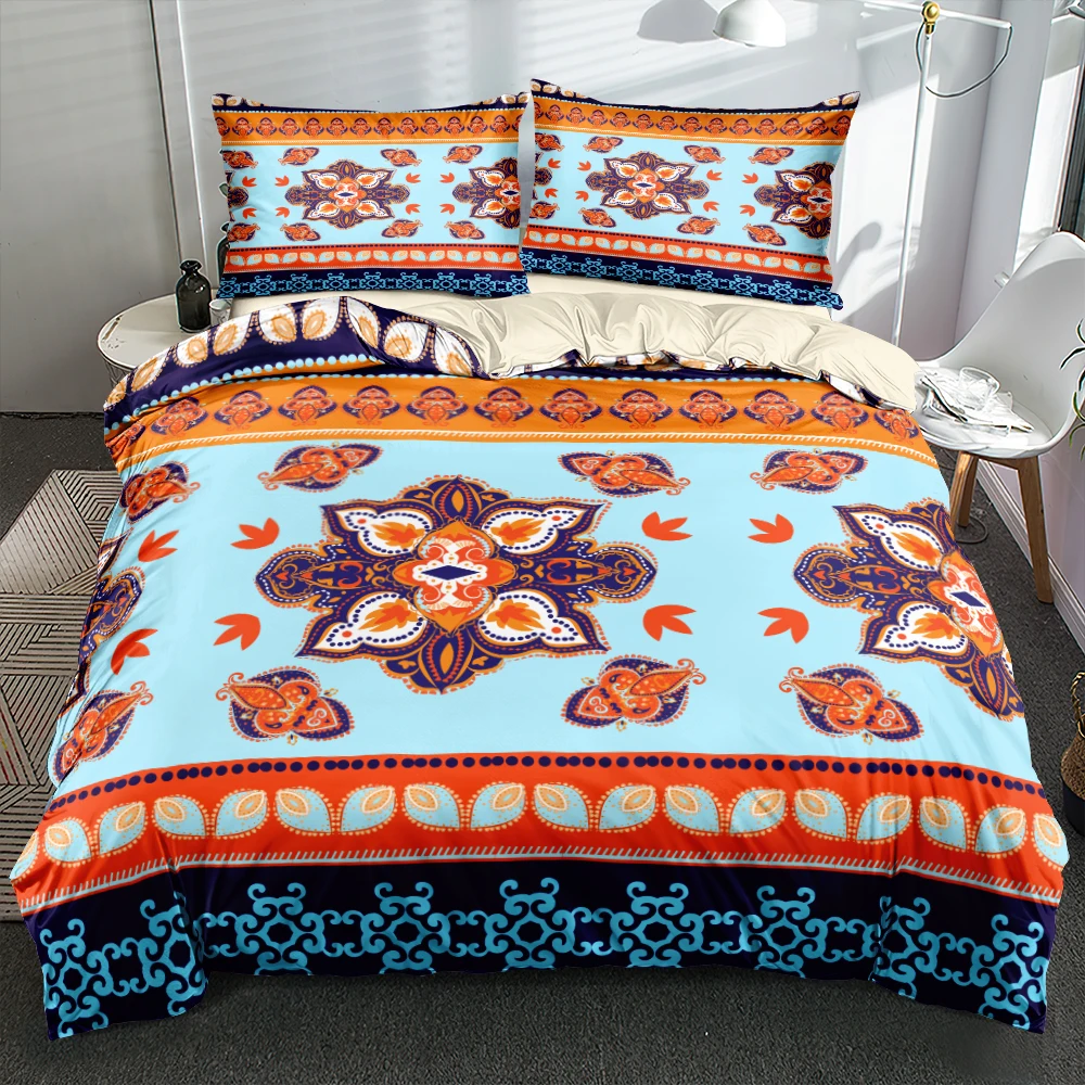 

Luxury Ethnic Blue Duvet Cover Set Cream Comforter/Duvet Cover Set Twin Queen King Size 265x230cm Bedding Set Soft Home Textile