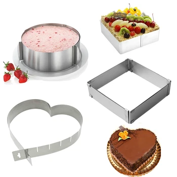 

Adjustable Mousse Ring 3D Round Heart Square Cake Molds Stainless Steel Baking Moulds Kitchen Dessert Cake Decorating Tools