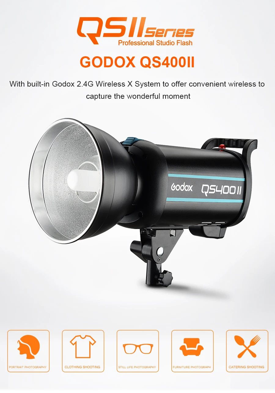 Godox QSII серия QS400II 400Ws стробоскоп вспышка моделирующий светильник, 5600K Цветовая температура