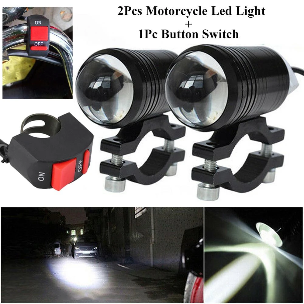 2pcs LED 12W Fisheye Lens Motorcycle Projector Headlight Driving Fog Spot Light