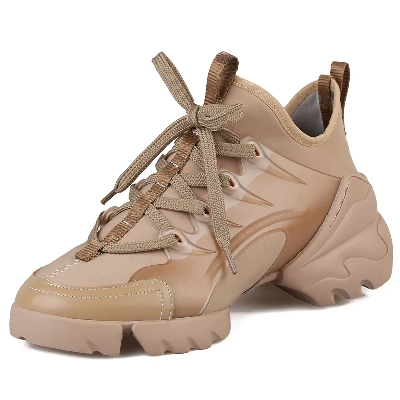 

2020 Fashion BrandSpring Summer New Round Toe Lace Up Women Flats Genuine Leather Stretch Fabric Basic Women Sneakers