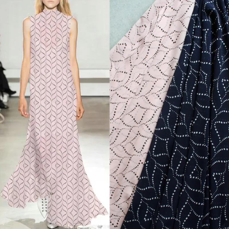 Полметра высокого качества круглый горошек геометрический принт шифоновый ткань для летнего платья юбка женская одежда T881