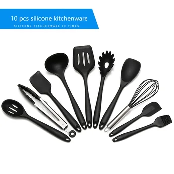 

Silicone Kitchenware 10 Pcs of Black Non-stick Cookware Set