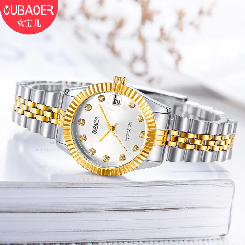 

Oubaoer Waterproof Watch Women's Quartz Watch Waterproof Fashion New Style Diamond Set Man-made Diamond WOMEN'S Watch Simple Typ