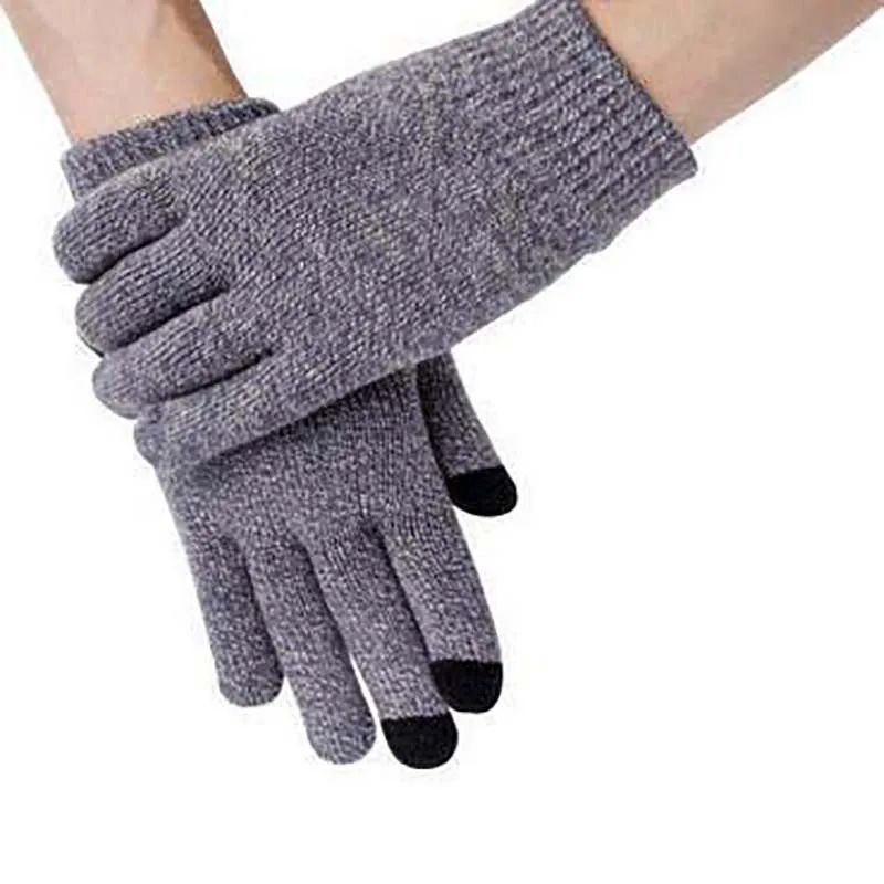 Мягкие зимние теплые вязаные перчатки с сенсорным экраном для мужчин и женщин, эластичные Утепленные перчатки, однотонные митенки для пальцев Guantes Invierno - Цвет: Style 4 Dark Grey