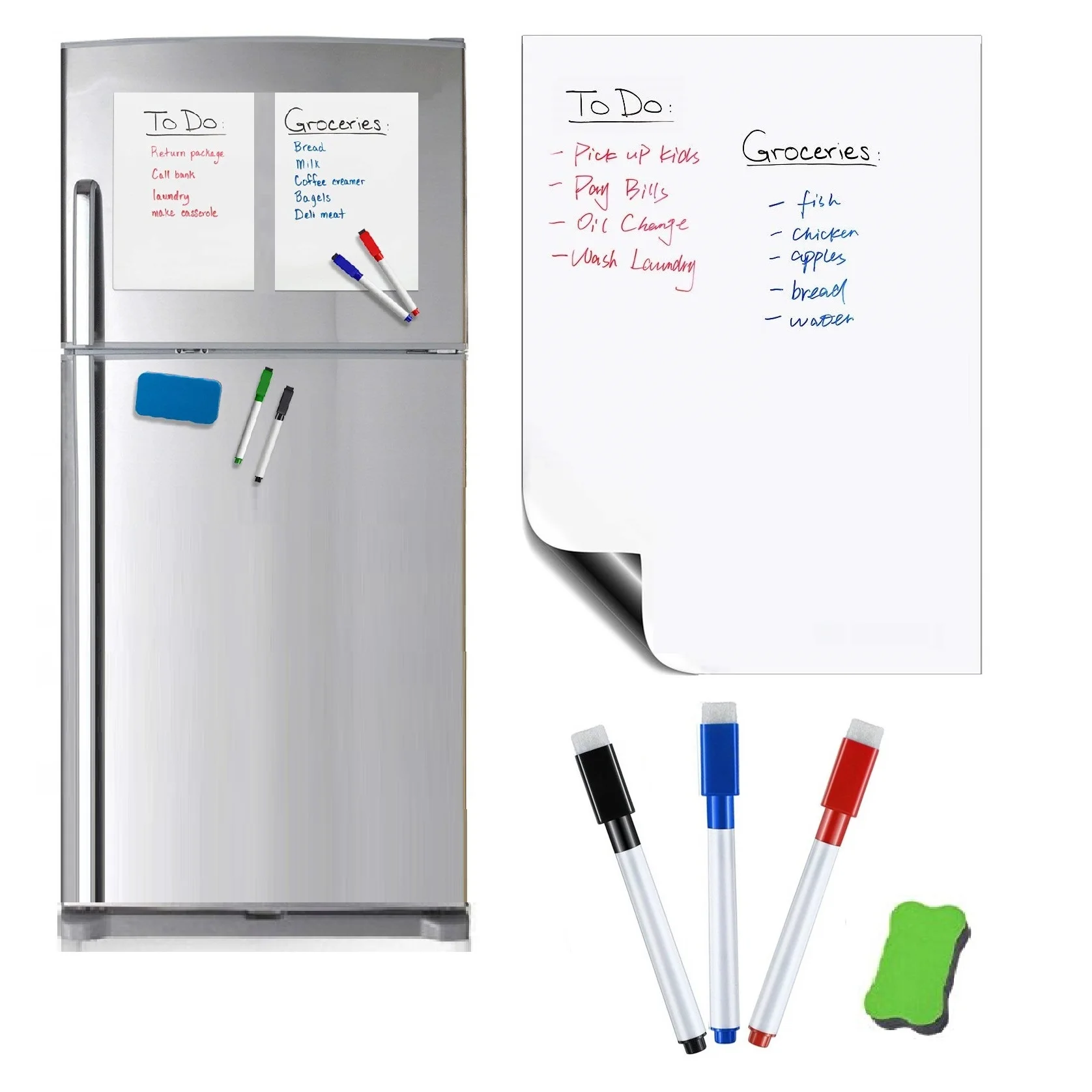 Lavagna magnetica da frigorifero con pennarello cancellabile bianco con ripiano per penna 