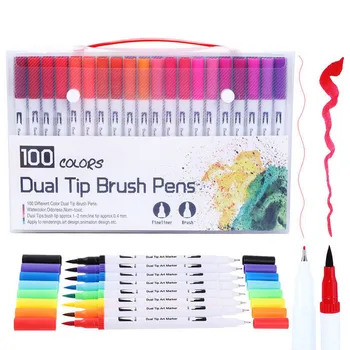 

100 Colors Dual-Tip Watercolor Marker Water Coloring Brush Pen Set for Adults Kids Artists Painting Drawing Sketching Scribbling