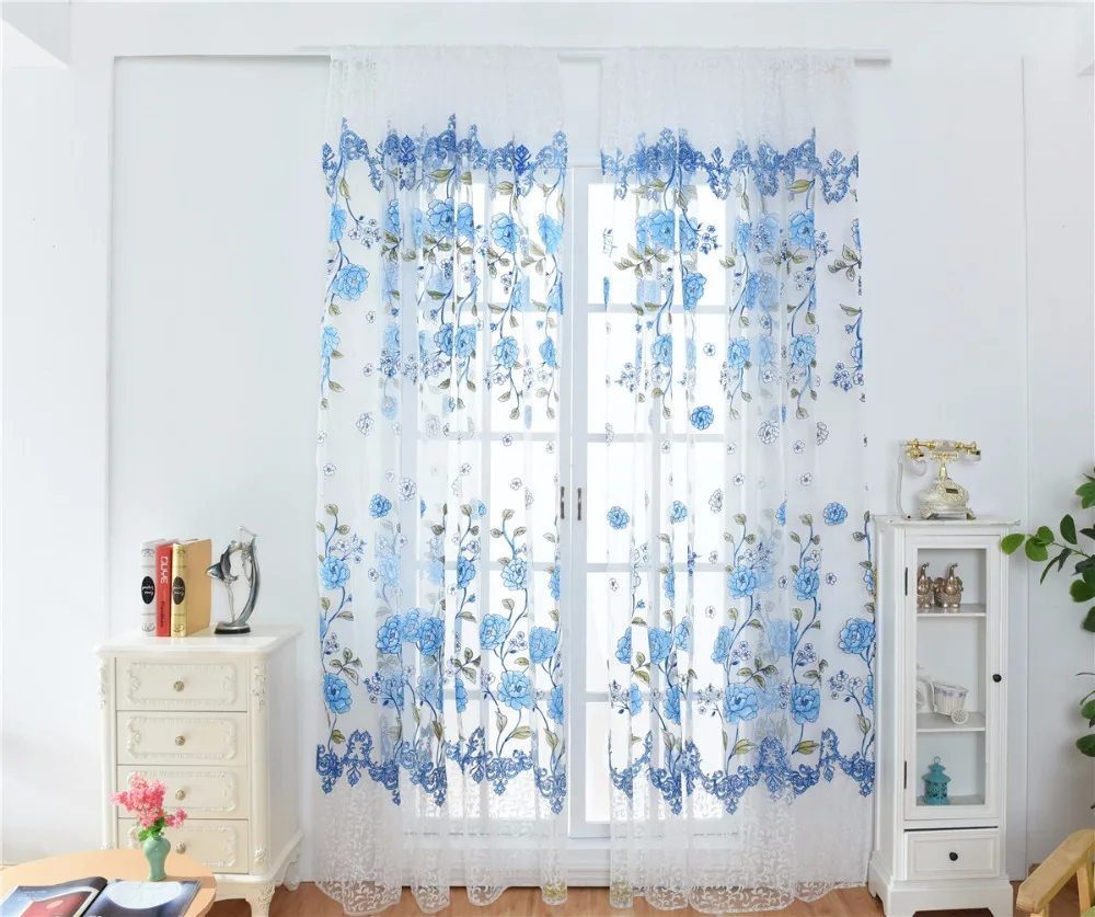 curtains Modern Floral cortina voile Tulle Curtains para Living Room curtains para Bedroom Kitchen quarto blind 1pic