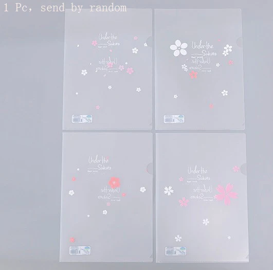 1 Pcs Kawaii Cute L Style A4 Sakura Transparent Binder File Folder Insert Folder Document Filing Clip Stationery - Цвет: 2