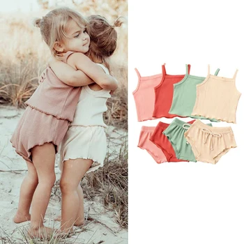 

halter top clothing set solid cotton Newborn Toddler Baby Girl Clothes Vest Top T-Shirt Pants Shorts 2Pcs Outfit Sets 0-18 month