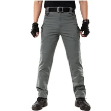 Плотные Стрейчевые хлопковые тактические брюки, мужские брюки SWAT, много карманов, военные панталоны, мужские тренировочные уличные брюки-карго