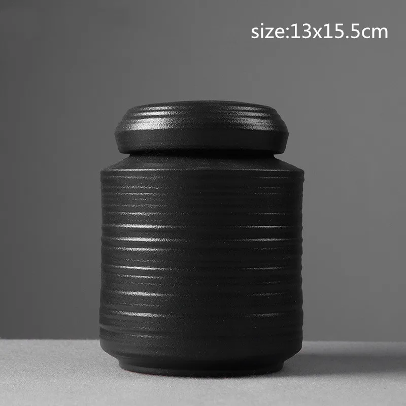 Large capacity black pottery tea can Portable Sealed Jar travel Tea Caddy Storage Spice Tea Boxes Candy storage tank Home Decor