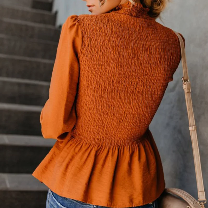 Sexy High Collar Blouse Women Autumn Fashion Casual All-match Solid Color Long Sleeves Lace Decoration Top Female Blouse