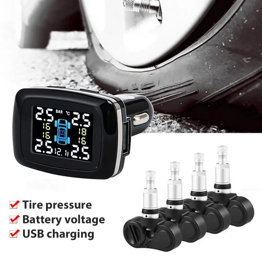 Автомобильное зарядное устройство Usb Smart car TPMS USB lcd цветной дисплей Система контроля давления в шинах с датчиком