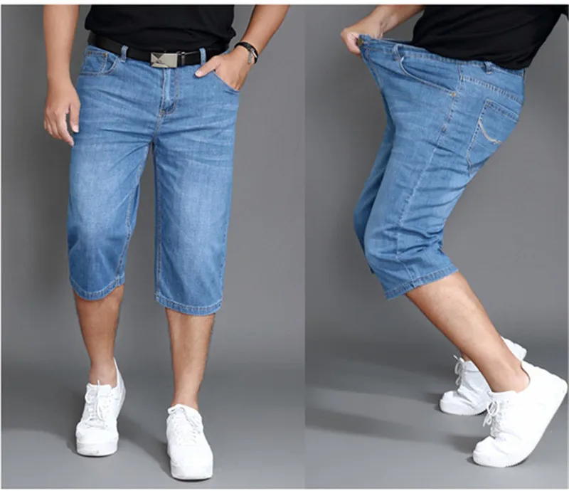 mens casual summer shorts Summer Jeans Shorts Mens Denim Elastic Stretched Thin Short Jean Oversized Plus Light Blue 42 44 46 48 Male Calf Length Trousers mens casual summer shorts
