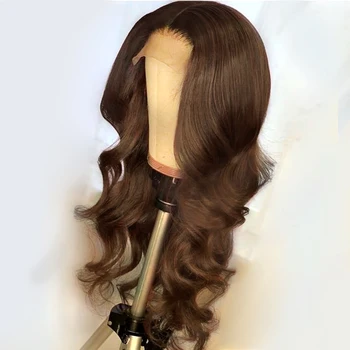 

26 Inch Indian Human Hair Wig 13x4/6 Lace Part Wig Brown Water Wave Wig For Black Women With Baby Hair