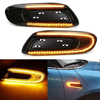 

2X Dynamic LED Fender Marker Light Side Marker Lamp Light Amber Light Smoke Lens for Mini Cooper F55 F56 F57