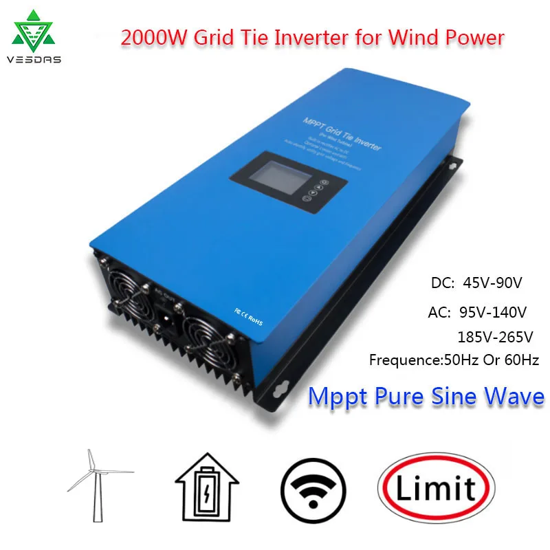 2000 Вт ветряной сетевой инвертор с регулятором нагрузки/внутренний ограничитель