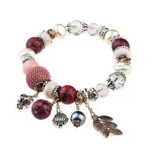 W001 BIGBING ювелирные изделия, 4 цвета, богемные Очаровательные бусы, лист, женский браслет, натуральный камень, бисерный браслет, модное ювелирное изделие