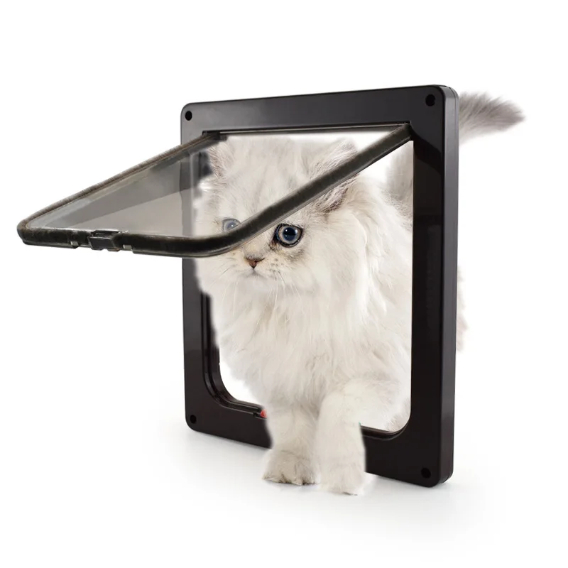 Pet Door 4 Way Lockable Dog Cat Kitten Door Security Flap ABS Plastic S/M/L Animal Small Pet Cat Dog Gate Supplies