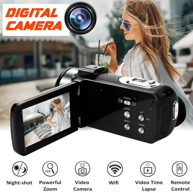 

Professional 2.7k HD Digital Camera Video Record Clear Night Vision Anti-shake LED Light Timed Selfie Camcorder High Definition
