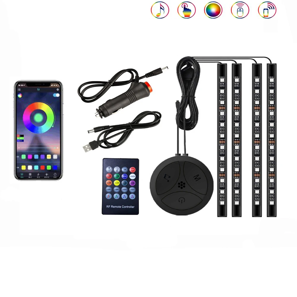 Светодиодная лента RGB для салона автомобиля подсветка с питанием от USB управление