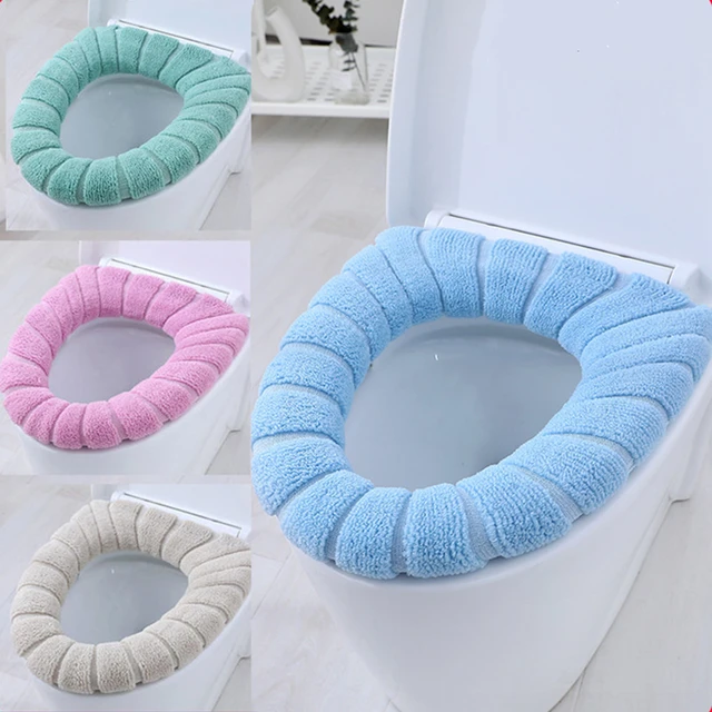 Anlising 4PCS Housse de Siège de Toilette, Lavable Housse de Siège de WC,  Coussin de Siège de Toilette, Housse de Coussin de Toilettes, Envoyer 4  Crochets, pour Siège de Toilette (4 Couleurs) 