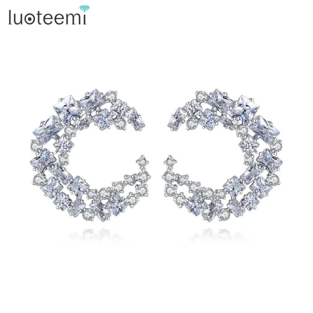 Роскошные Большие серьги-гвоздики LUOTEEMI с фианитами для женщин свадебная