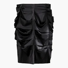 Черная Асимметричная плиссированная юбка с высокой талией и разрезом, модная женская юбка средней длины, Новинка весна-осень Y886