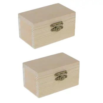 

2pcs Small Wooden Jewelry Storage Wood Boxes Treasure Chest Holder Box Case
